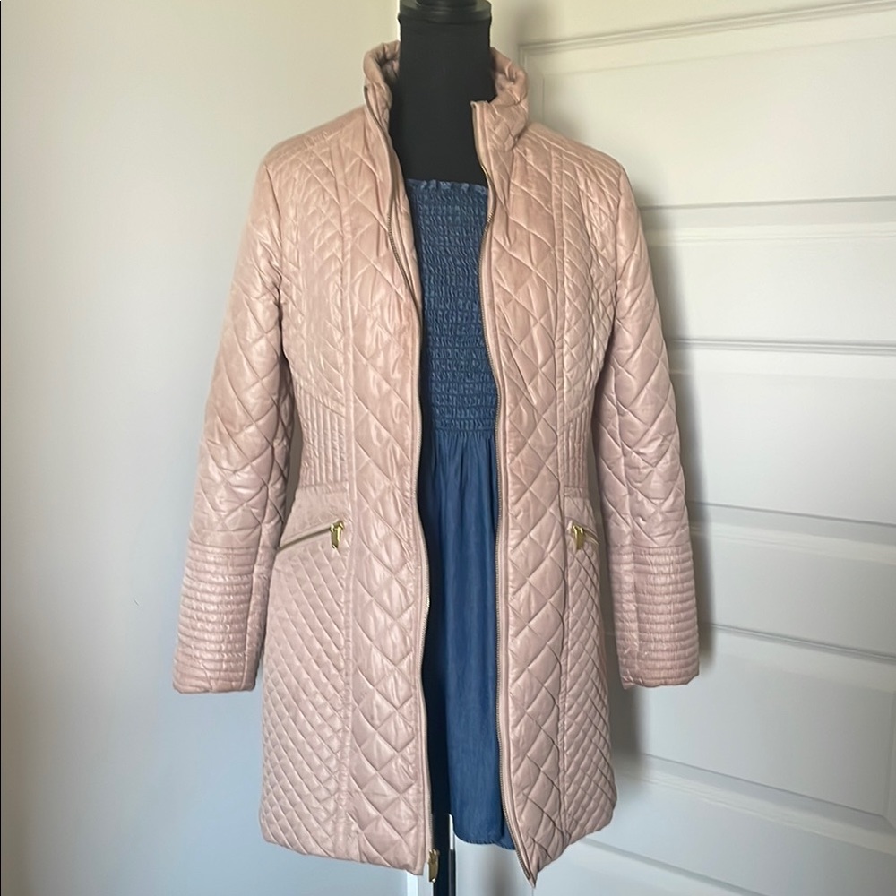 Via Spiga Diamond Quilted Mid-length Pink Women's Jacket Sz S
